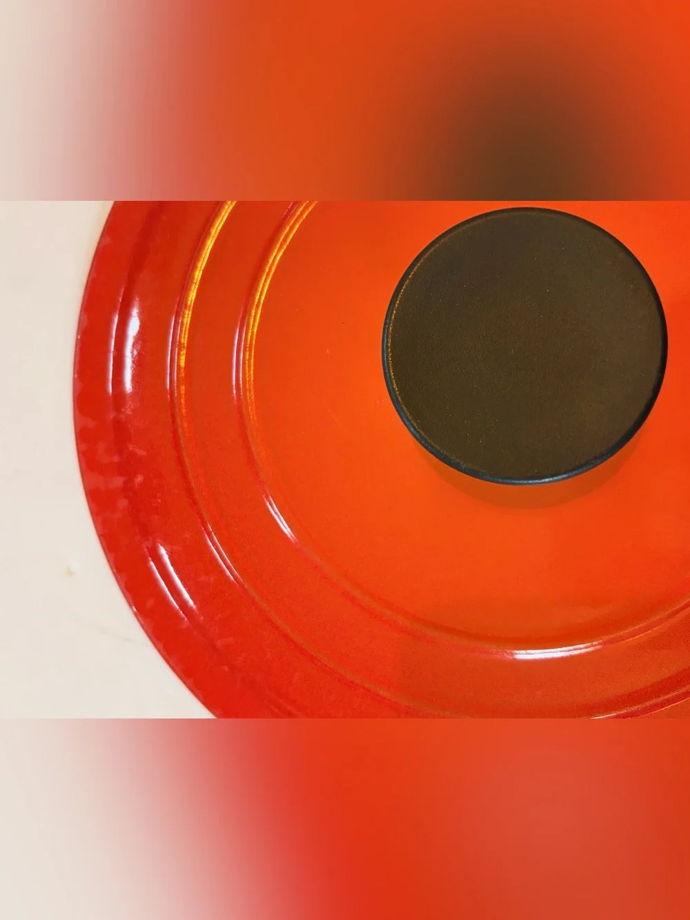 Le Creuset “D” 9” Orange Flame Volcanic Cast Iron Enamel Replacement Lid Only